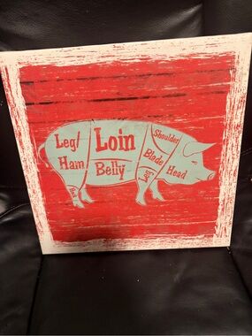 Farmhouse Red & Light Blue Pig Cut Chart Wall Art